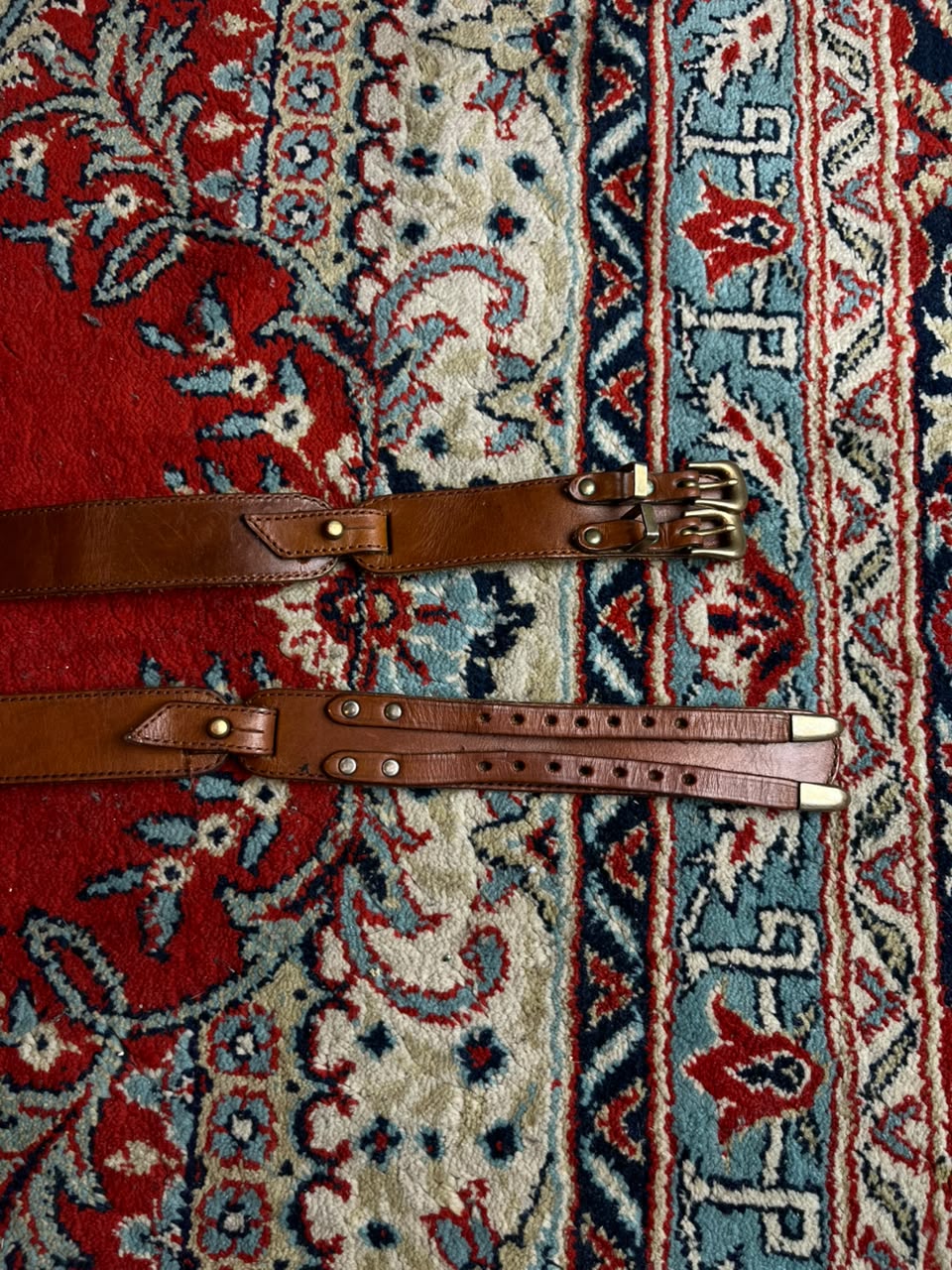 Vintage Twin Buckle Cognac Leather Waist Belt Western Ranger Style