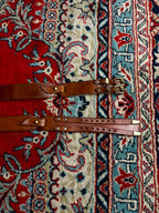 Vintage Twin Buckle Cognac Leather Waist Belt Western Ranger Style