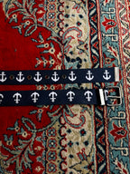 Nautical Navy Blue Canvas Belt White Embroidered Anchors Grommet Silver Buckle