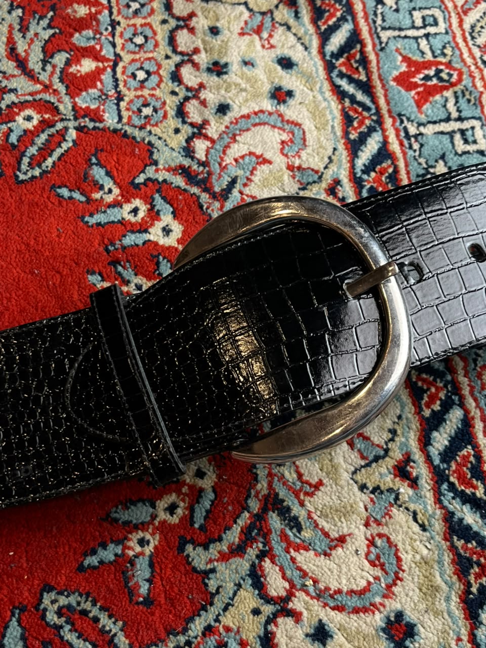 White House Black Market Belt Black Croc Embossed Patent Leather Wide Cinch