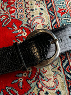White House Black Market Belt Black Croc Embossed Patent Leather Wide Cinch