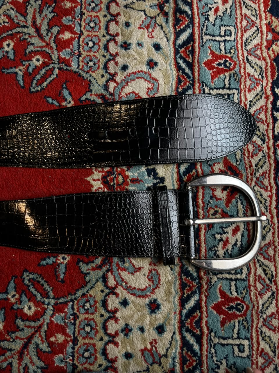 White House Black Market Belt Black Croc Embossed Patent Leather Wide Cinch