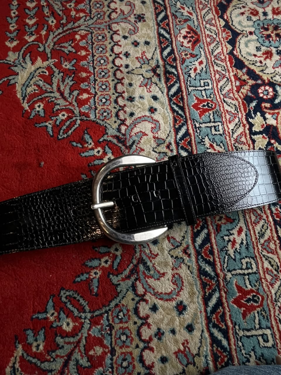 White House Black Market Belt Black Croc Embossed Patent Leather Wide Cinch