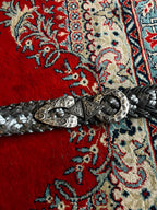 Vintage Metallic Silver Braided Leather Belt Celtic Hammered Clasp