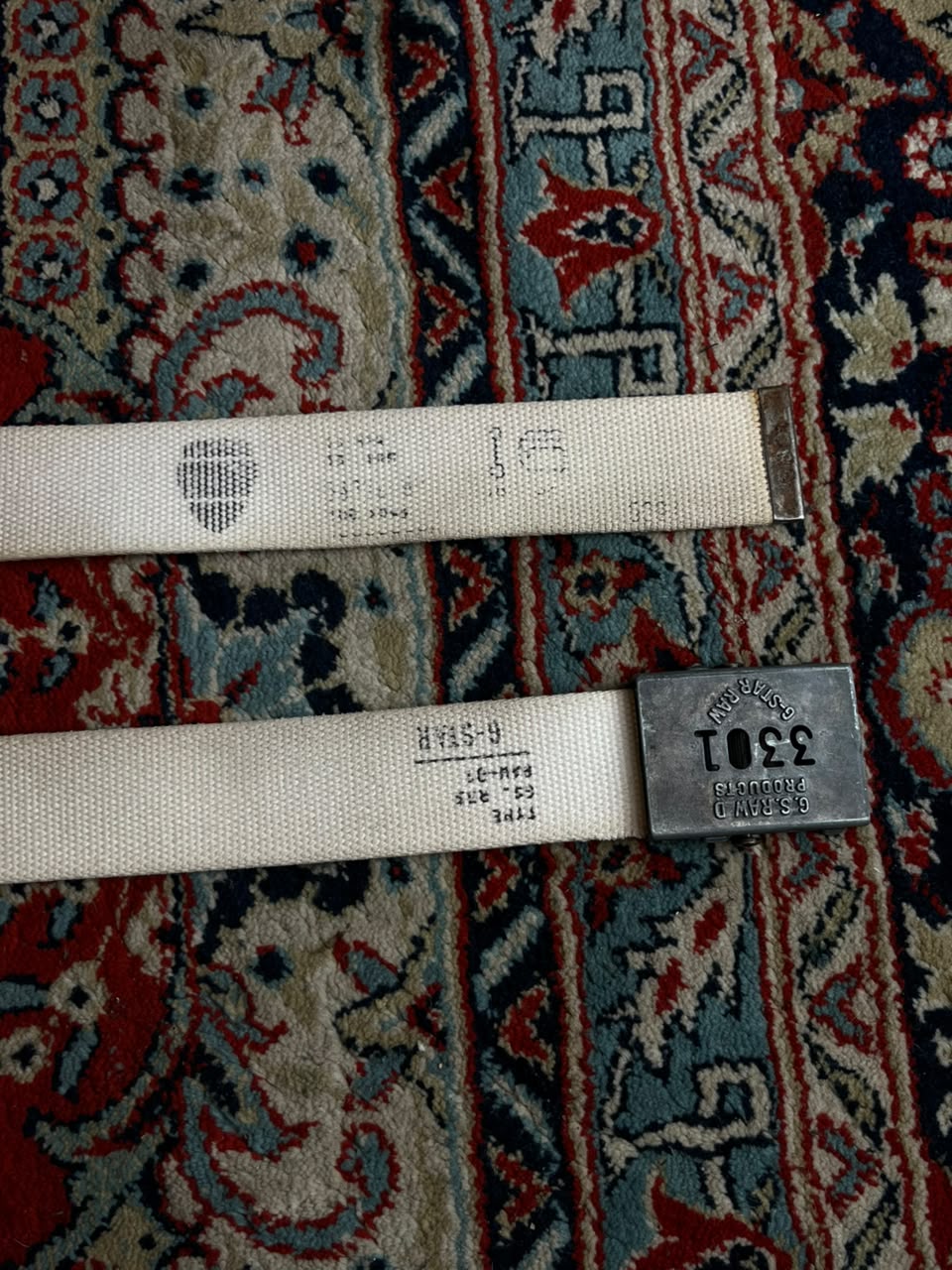 G-Star RAW 3301 Canvas Web Belt Off White Stencil Logo Gunmetal Box Buckle
