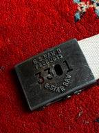 G-Star RAW 3301 Canvas Web Belt Off White Stencil Logo Gunmetal Box Buckle