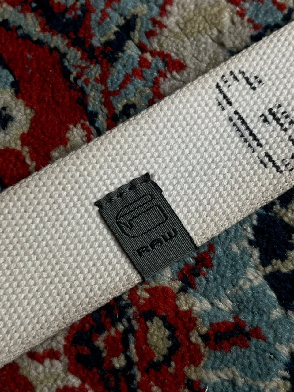 G-Star RAW 3301 Canvas Web Belt Off White Stencil Logo Gunmetal Box Buckle