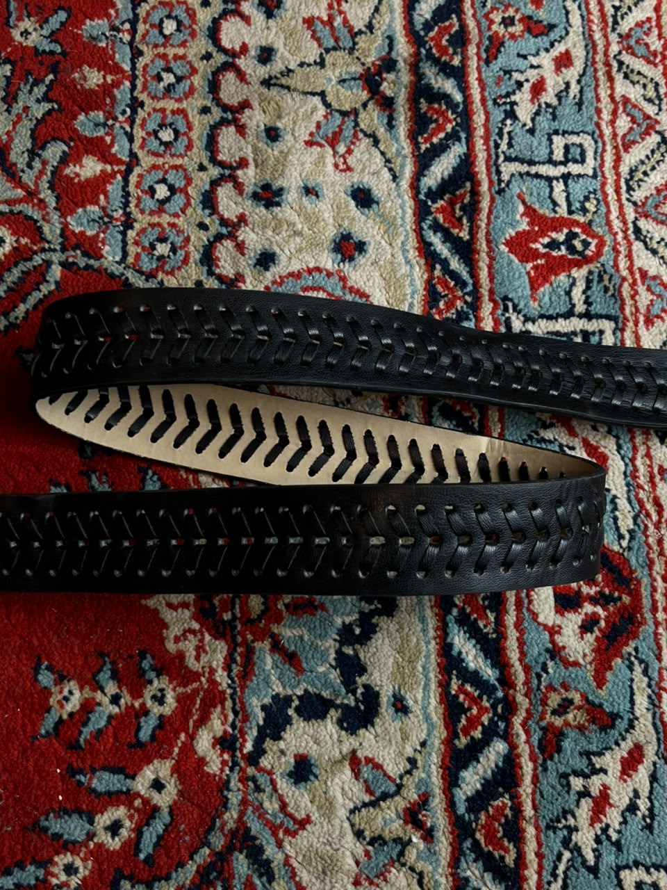 Steve Madden Black Leather Belt Whipstitch Laced Silver Buckle