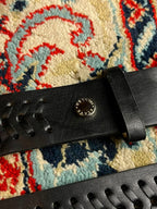 Steve Madden Black Leather Belt Whipstitch Laced Silver Buckle