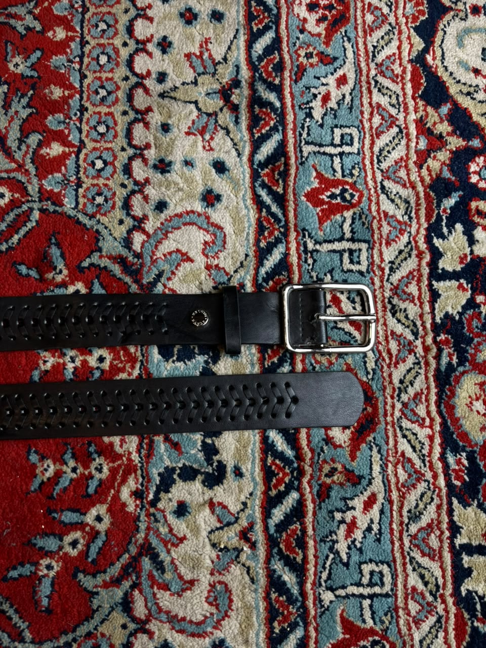 Steve Madden Black Leather Belt Whipstitch Laced Silver Buckle