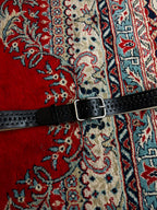 Steve Madden Black Leather Belt Whipstitch Laced Silver Buckle