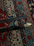 Vintage Snake Head Belt Gold Serpent Buckle Black Croc Patent Skinn