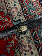Vintage Snake Head Belt Gold Serpent Buckle Black Croc Patent Skinn