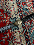 Vintage Snake Head Belt Gold Serpent Buckle Black Croc Patent Skinn
