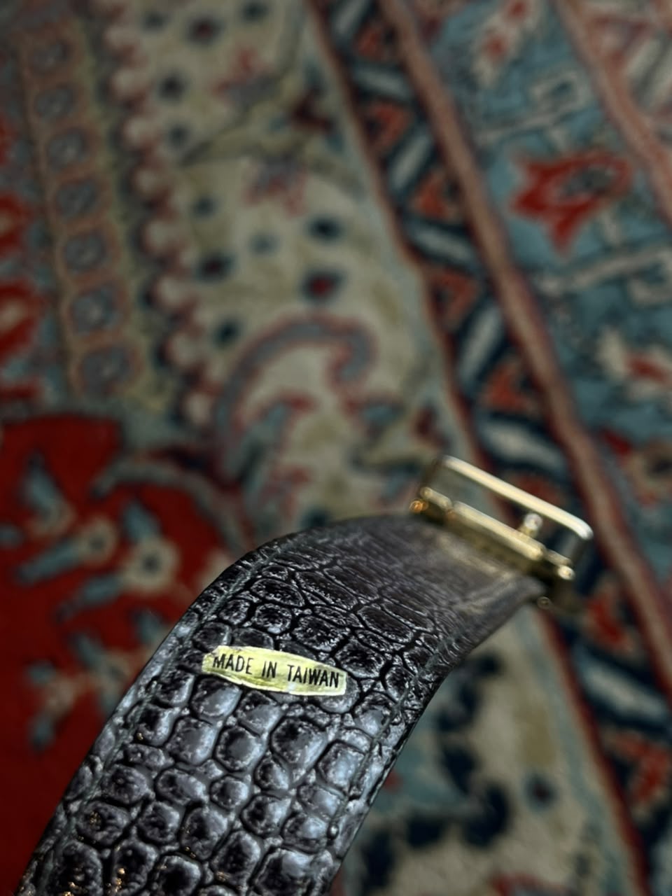 Vintage Snake Head Belt Gold Serpent Buckle Black Croc Patent Skinn