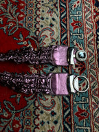 Vintage Metallic Purple Scrunch Belt Rhinestone Black Gem Buckle