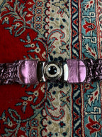 Vintage Metallic Purple Scrunch Belt Rhinestone Black Gem Buckle