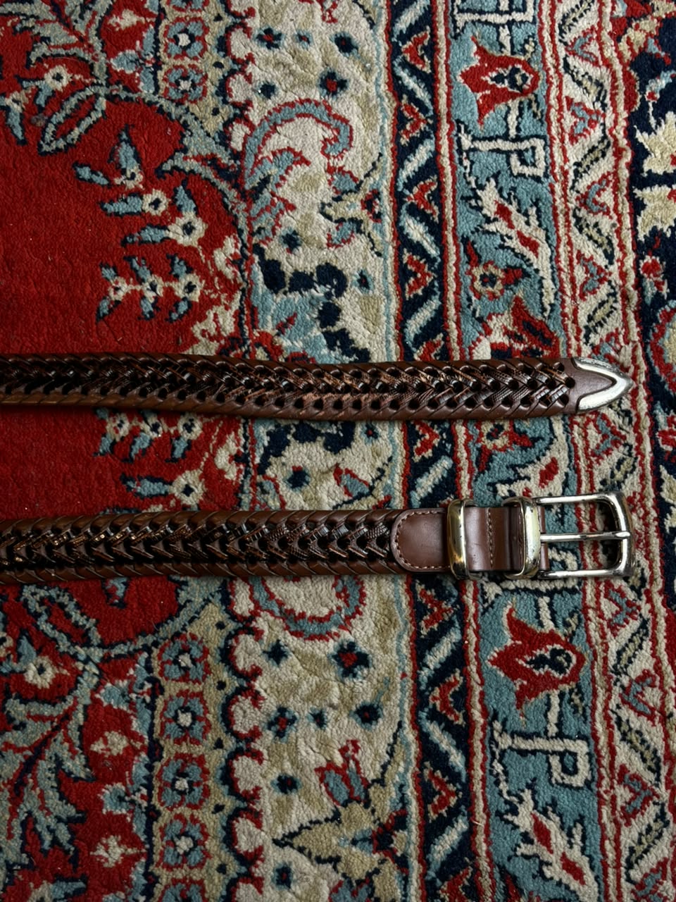 Roundtree & Yorke Woven Leather Dress Belt Brown Two Tone