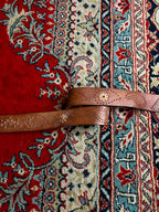 Vintage Tooled Leather Belt Paisley Perforated Studded Floral Sunburst Tan