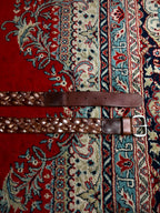 Brown Pleated Braided Studded Leather Belt Silver Hardware Casual Western