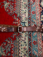 Brown Pleated Braided Studded Leather Belt Silver Hardware Casual Western