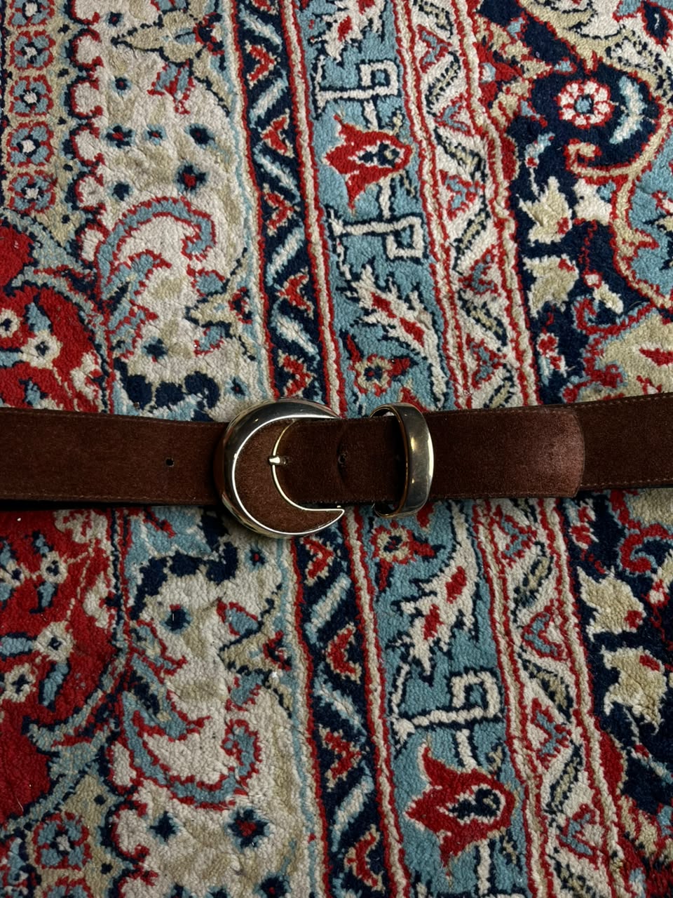 Vintage Dark Brown Suede Chunky Silver Tone Metal Buckle  Belt