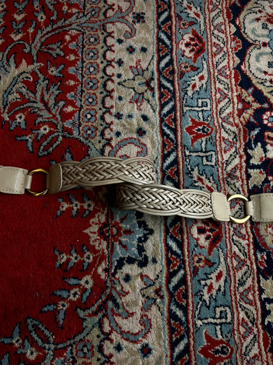 Cream Braided Leather  Brass Hardware O-Ring Bohemian Belt