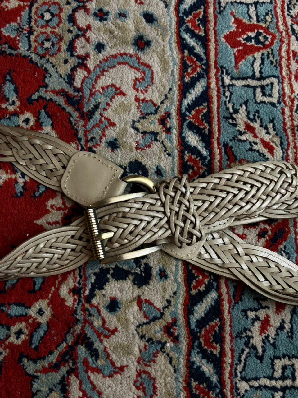 Cream Braided Leather  Brass Hardware O-Ring Bohemian Belt