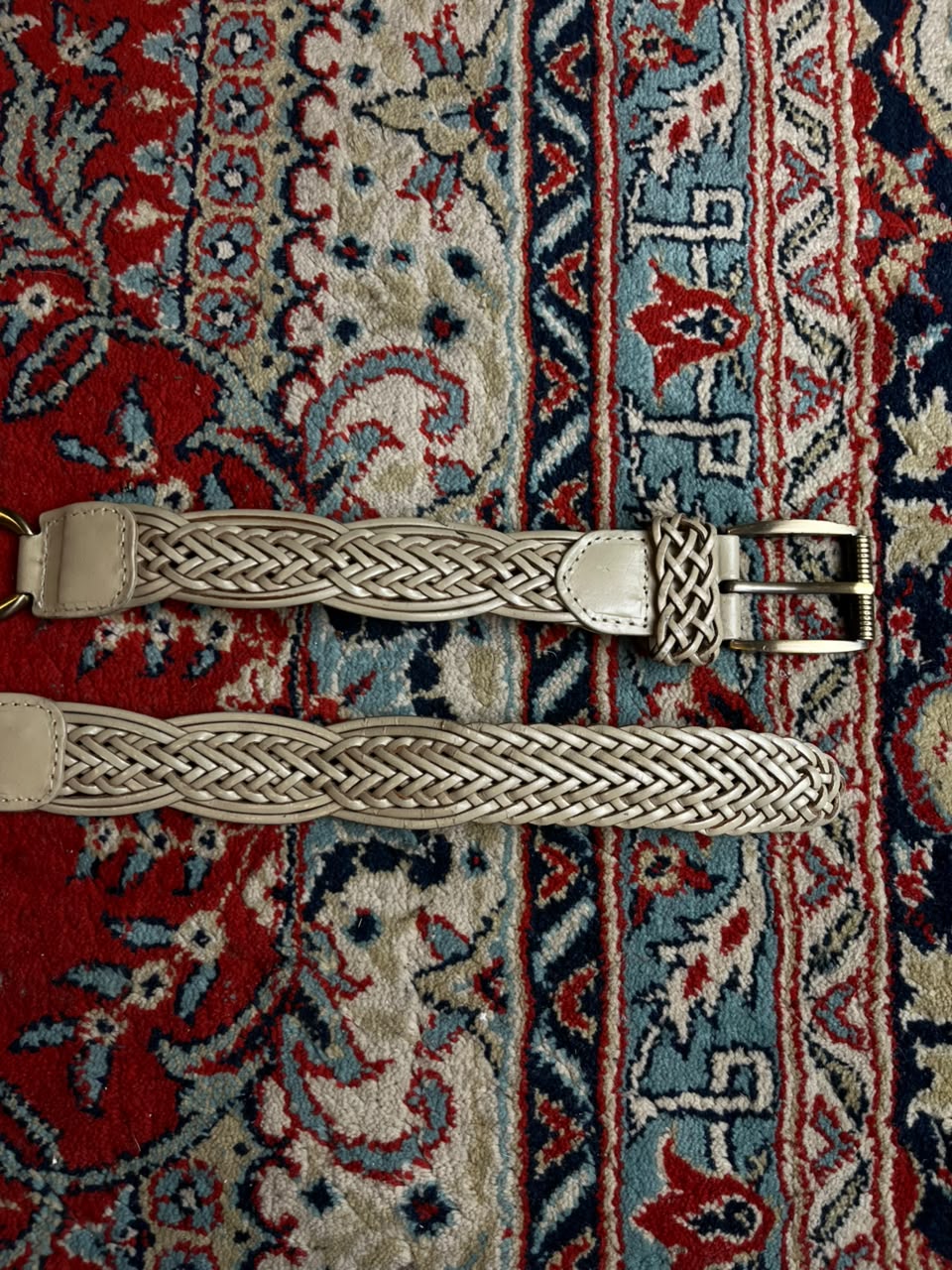 Cream Braided Leather  Brass Hardware O-Ring Bohemian Belt