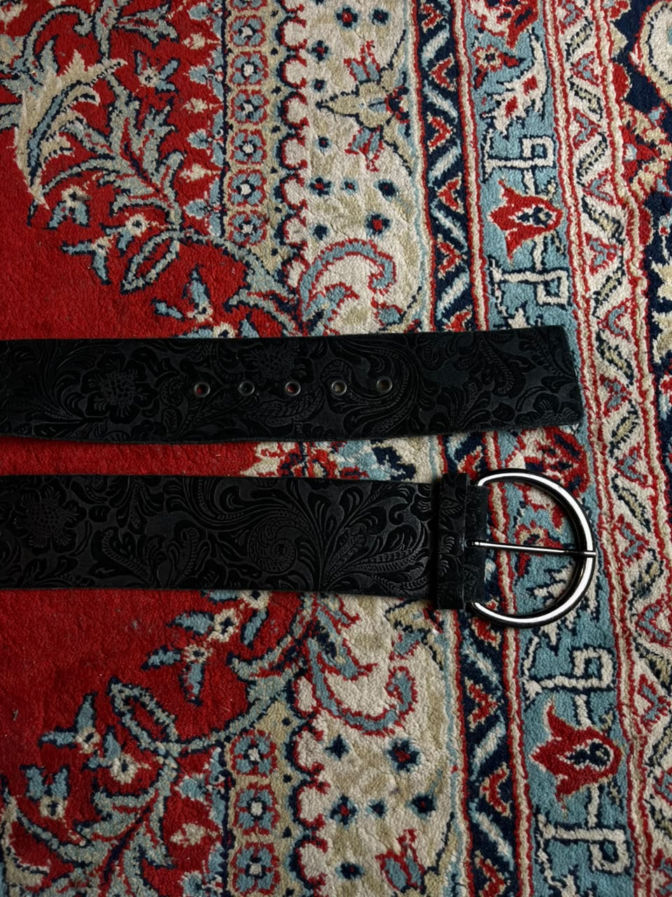 Vintage John Lewis Wide Black Floral Embossed Leather Belt