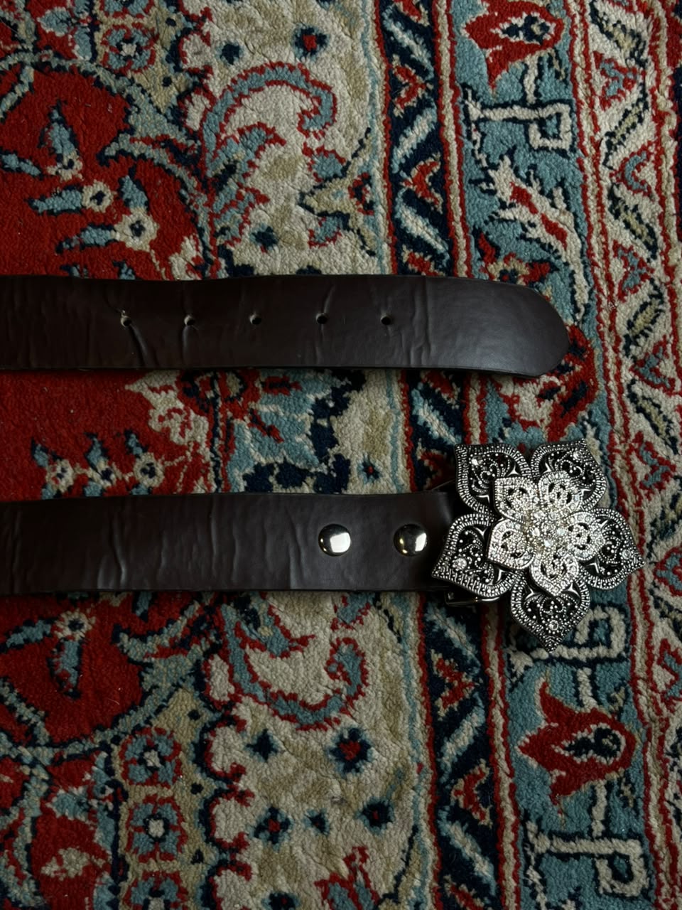 Western Rhinestone Flower Buckle Belt