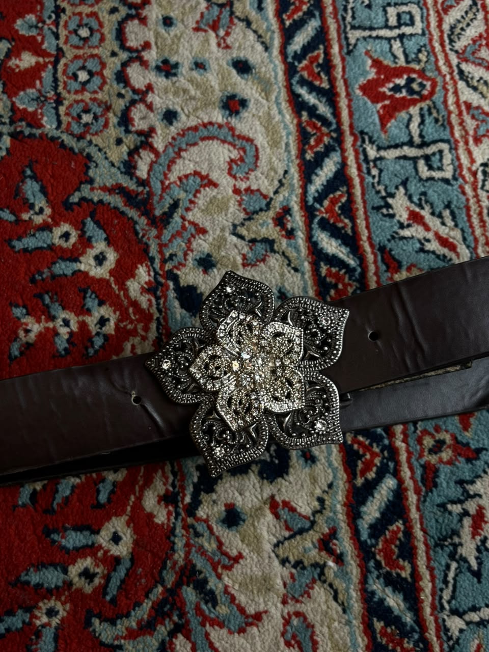 Western Rhinestone Flower Buckle Belt