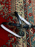 Vintage 90s Western Belt Dark Navy Blue Crocodile Print Engraved Buckle