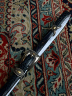 Vintage 90s Western Belt Dark Navy Blue Crocodile Print Engraved Buckle