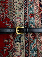 Classic Black Leather Belt Brushed Brass Gold Buckle