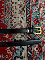 Classic Black Leather Belt Brushed Brass Gold Buckle