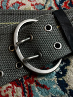 Esprit Gray Canvas Belt Embroidered Floral Double Prong Buckle