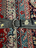 Esprit Gray Canvas Belt Embroidered Floral Double Prong Buckle