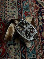 Western Hair on Hide Leather Belt Rhinestone Cross Buckle Rodeo Boho