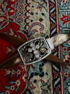 Western Hair on Hide Leather Belt Rhinestone Cross Buckle Rodeo Boho