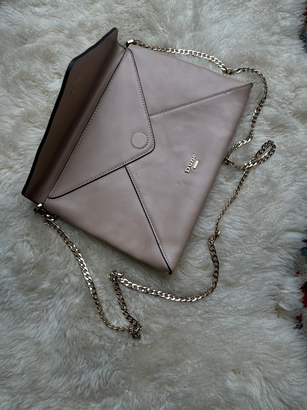 Dune London Blush Beige Envelope Flap Crossbody Bag Shoulder Chain Strap Clutch
