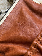 Vintage Cognac Brown Leather Kisslock Frame Evening Bag Chain Wristlet Purse