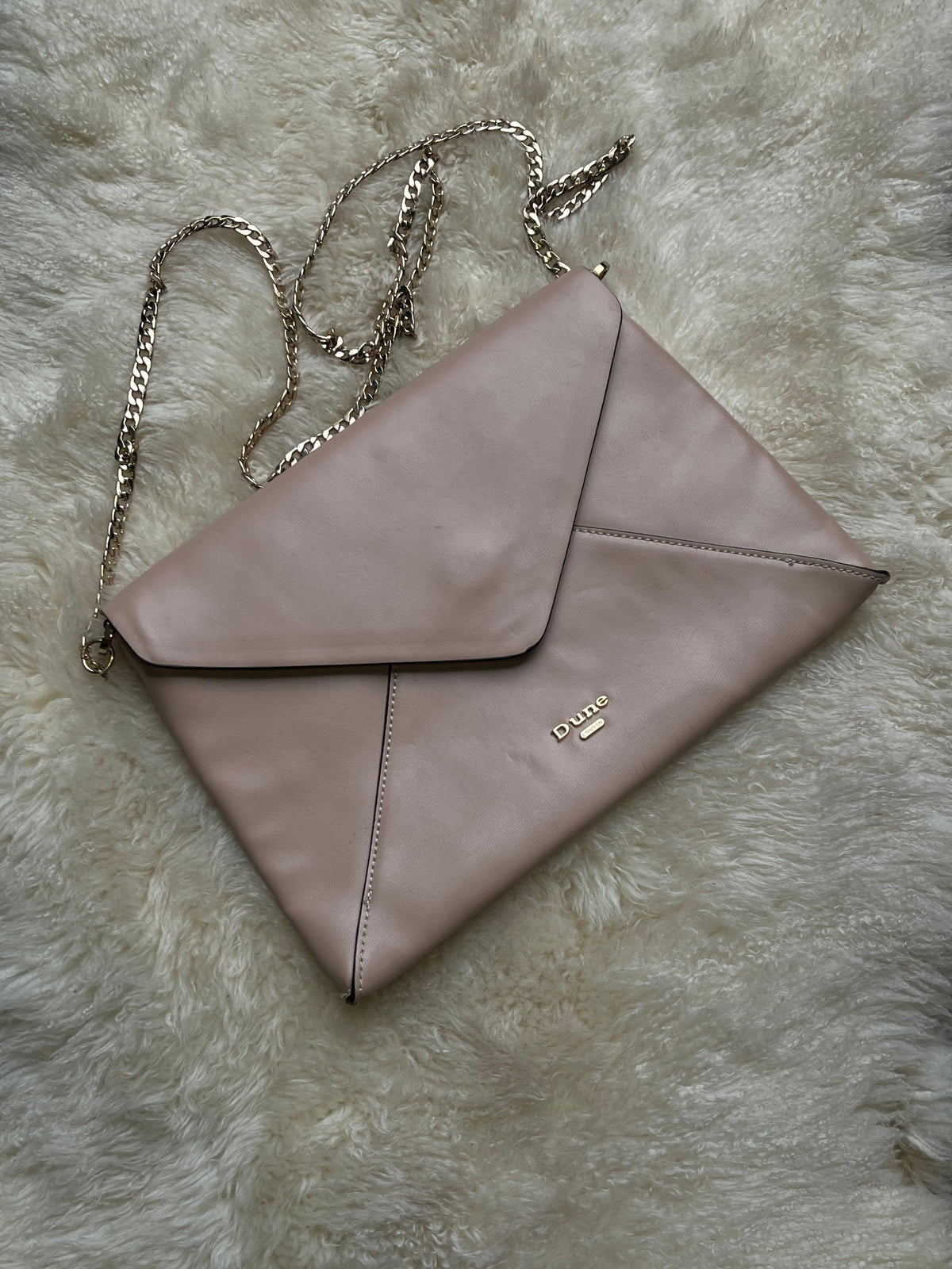 Dune London Blush Beige Envelope Flap Crossbody Bag Shoulder Chain Strap Clutch