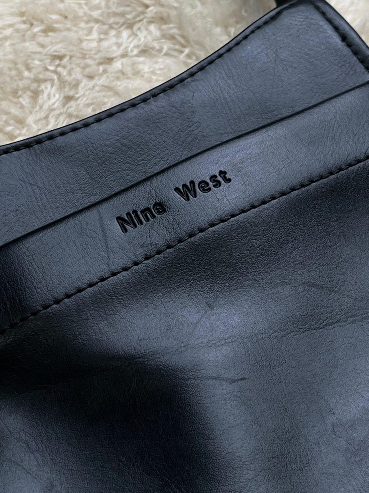Nine West Vintage Black Faux Leather Small Shoulder Bag Underarm Purse