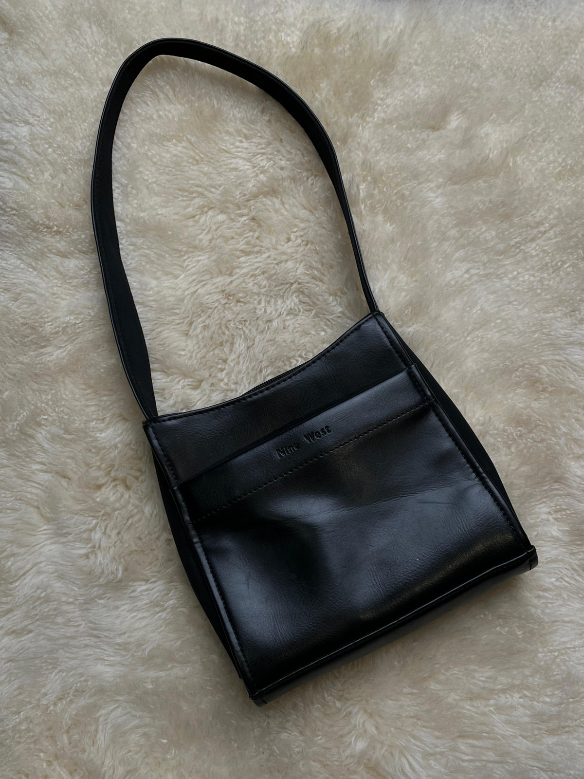 Nine West Vintage Black Faux Leather Small Shoulder Bag Underarm Purse