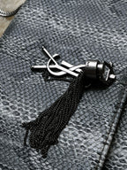 YSL Saint Laurent Kate Small Chain Shoulder Bag Grey Python Print Metal Tassel