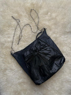 Black Soft Leather Fringe Tassel Crossbody Bag Silver Chain Boho Purse