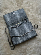 YSL Saint Laurent Kate Small Chain Shoulder Bag Grey Python Print Metal Tassel