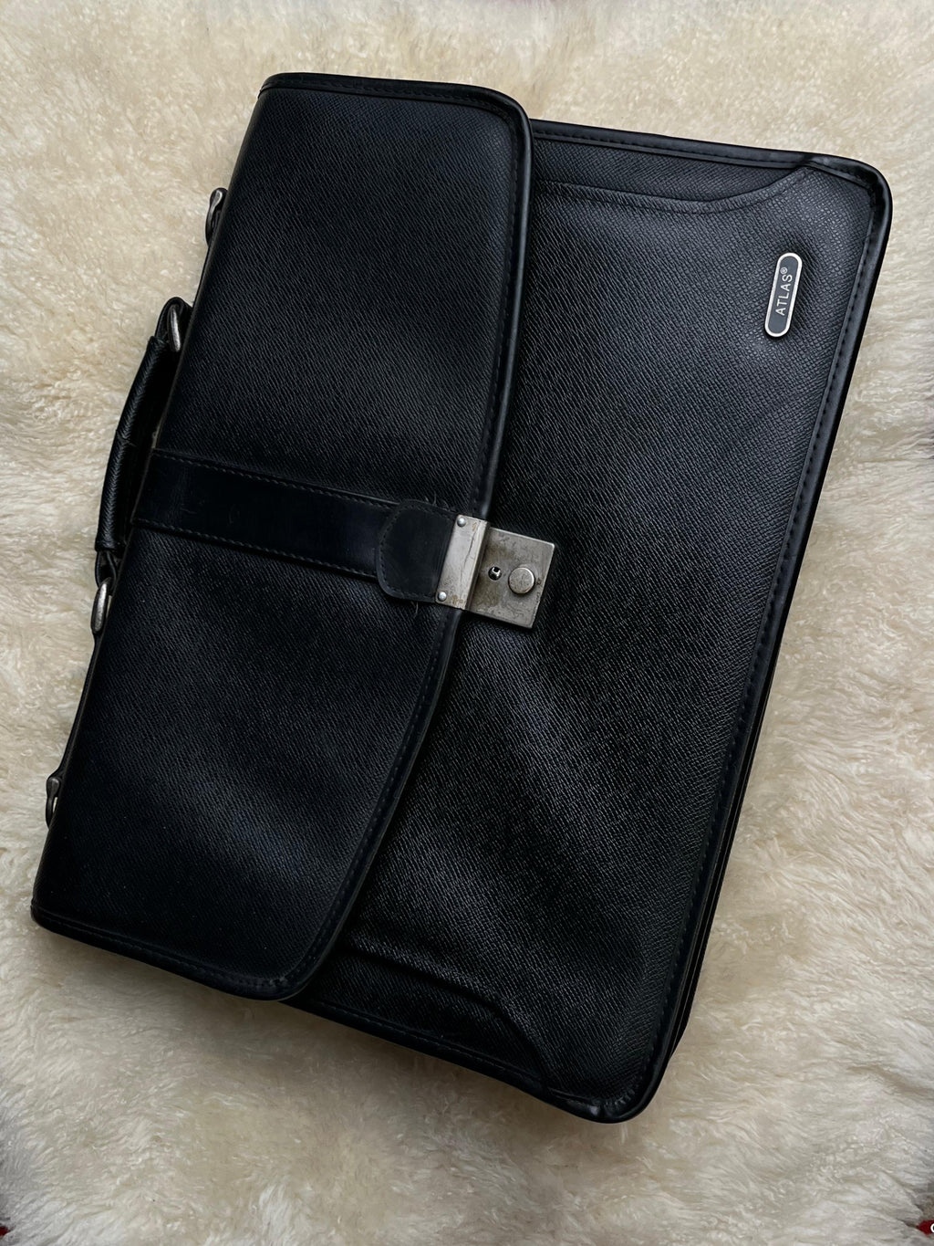 Vintage Atlas Black Hard Briefcase Attache Portfolio Case Business Laptop Bag