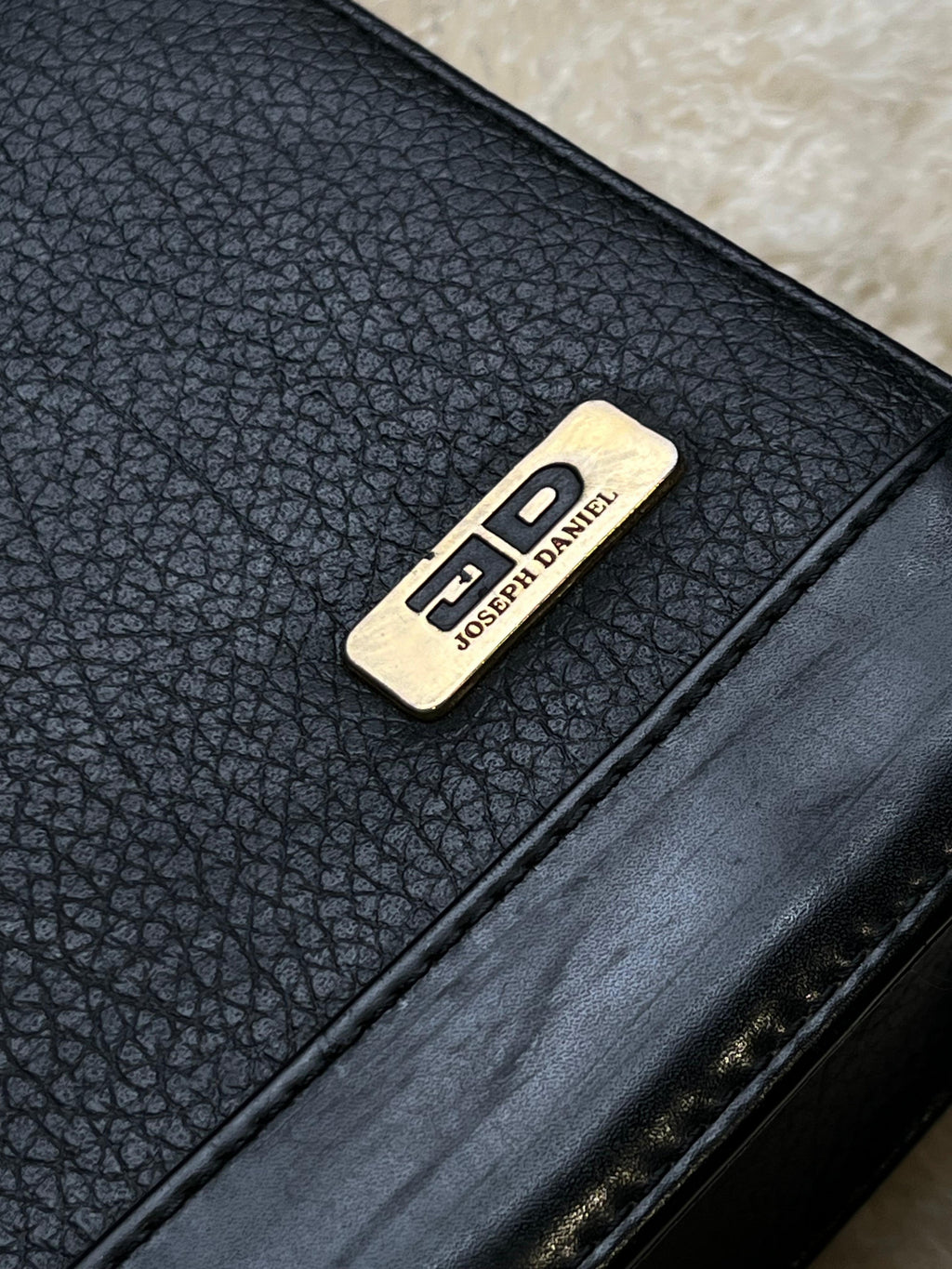 Vintage Joseph Daniel Black Leather Briefcase Attache Portfolio Laptop Bag 80s